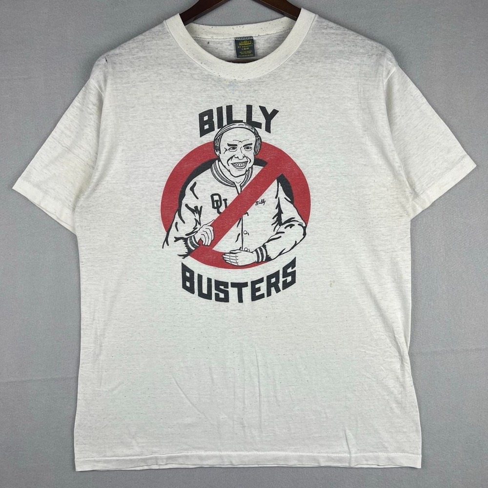 Vintage 80s Billy Tubbs Billy Busters Oklahoma Sooners Mazzio's Pizza Tee Shirt